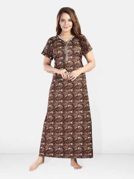 Be You Geometric Printed V-Neck Maxi Regular Nightdress