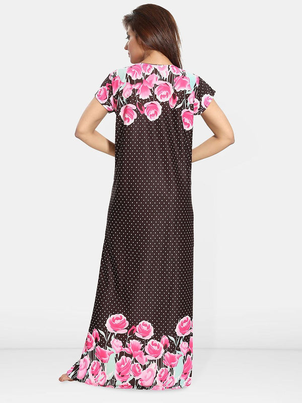 Be You Women Satin Printed Short Sleeves Maxi Maternity Nightdress