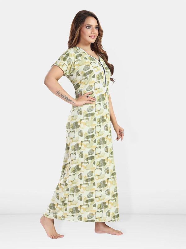Be You Women Printed Satin Maxi Nightdress