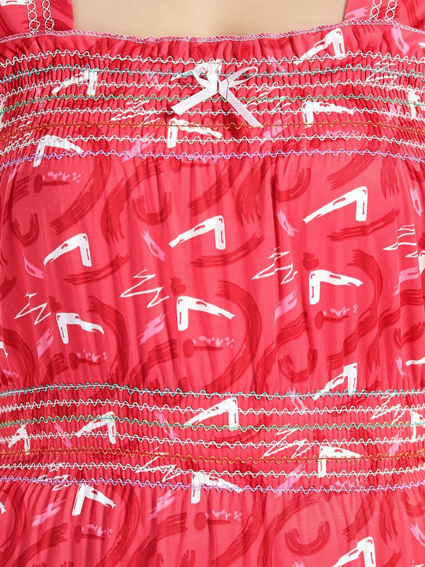 Be You Geometric Printed Square Neck Maxi Regular Nightdress