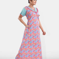 Be You Women Printed Pure Cotton Maxi Nightdress