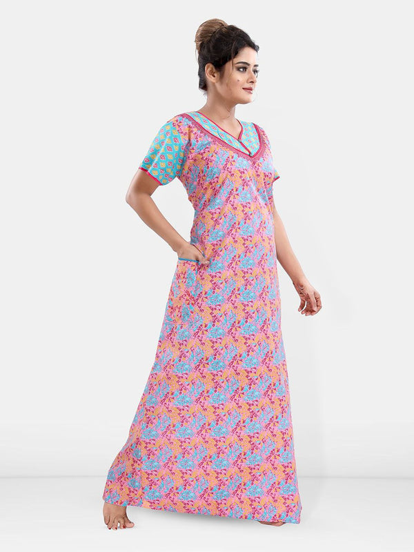 Be You Women Printed Pure Cotton Maxi Nightdress