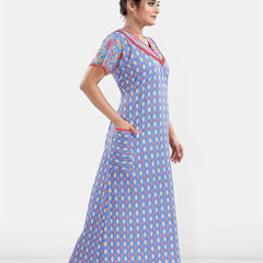 Be You Women Printed Pure Cotton Maxi Nightdress