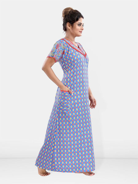 Be You Women Printed Pure Cotton Maxi Nightdress
