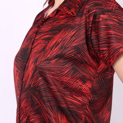 Be You Women Red Satin Shirt Collar Short Sleeves Causal Night Suit