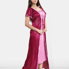 Be You Embroidered Satin Maxi Nightdress With Robe