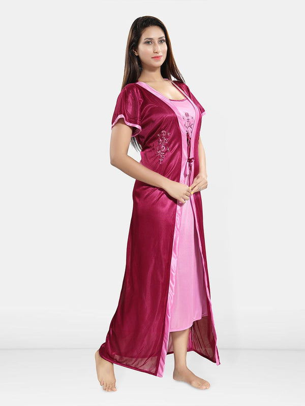 Be You Embroidered Satin Maxi Nightdress With Robe