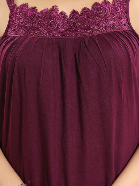 Be You Lace Women Lace Cotton Maxi Nightdress
