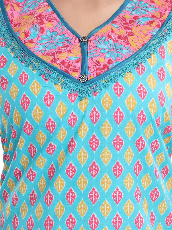 Be You Women Printed Pure Cotton Maxi Nightdress