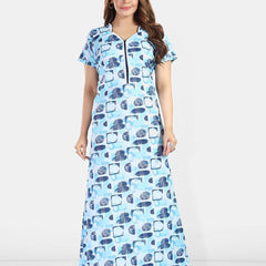 Be You Women Printed Satin Maxi Nightdress