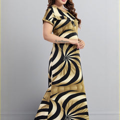 Be You Sarina Satin Spiral Printed Maternity Maxi Nightdress