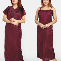 Be You Women Self Design Maxi Nightdress with Robe