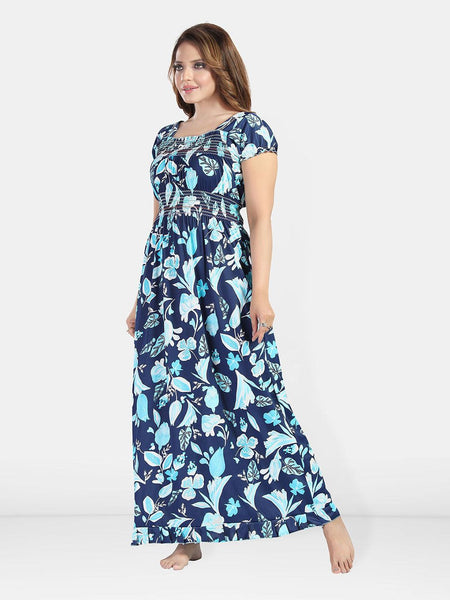 Be You Women Floral Printed Satin Maxi Nightdress