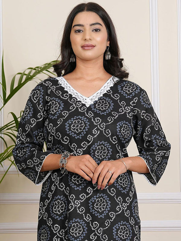 Be You Bandhani Printed V-Neck Straight Kurta With Salwar