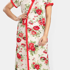 Be You Women Printed V-Neck Maxi Nightdress