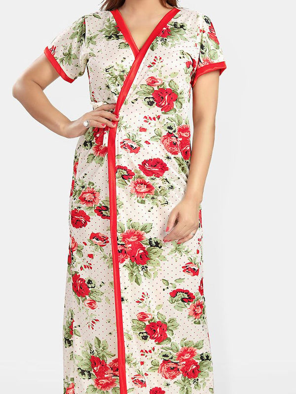 Be You Women Printed V-Neck Maxi Nightdress