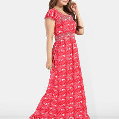 Be You Geometric Printed Square Neck Maxi Regular Nightdress