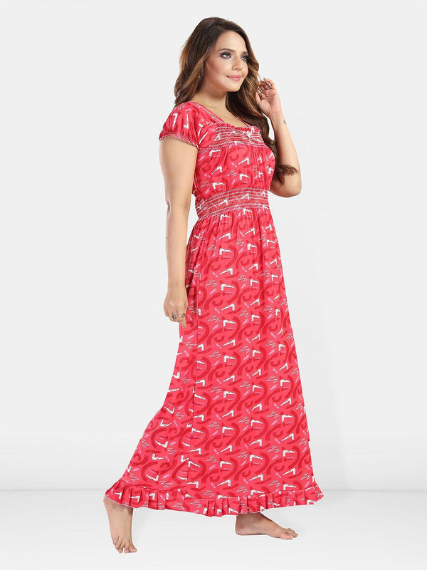 Be You Geometric Printed Square Neck Maxi Regular Nightdress