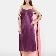 Be You Embroidered Satin Maxi Nightdress With Robe