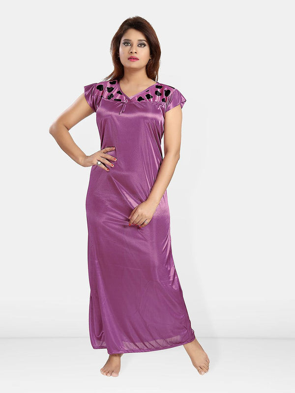Be You Women Printed V-Neck Maxi Nightdress with Robe