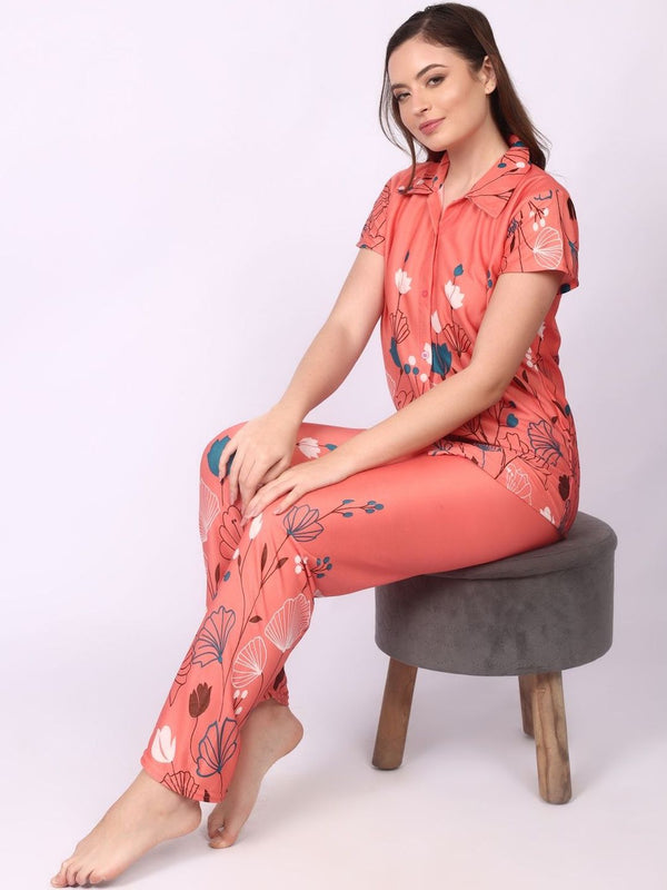 Be You Women Floral Printed Top & Pyjama Night suit