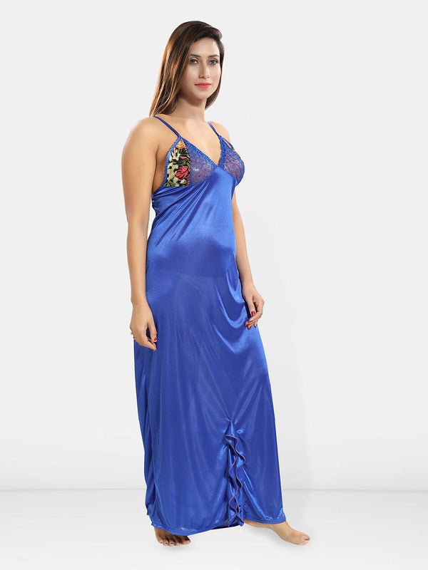 Be You Women Printed V-Neck Maxi Nightdress with Robe