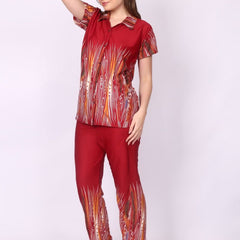 Be You Women Maroon Printed Satin Night suit