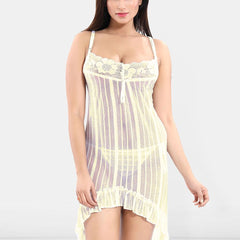 Be You Women Self Design Net Shoulder Straps Baby Doll with High-Low