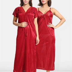 Be You Women 2 pieces Satin Nighty with Robe Maxi Nightdress
