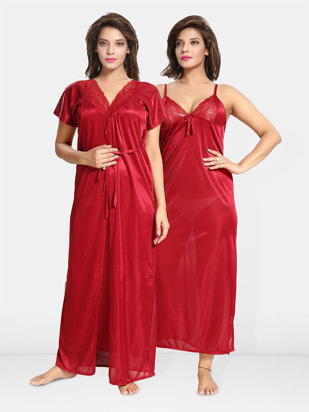 Be You Women 2 pieces Satin Nighty with Robe Maxi Nightdress