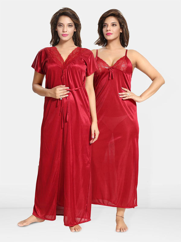Be You Women 2 pieces Satin Nighty with Robe Maxi Nightdress