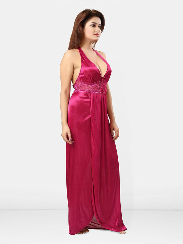 Be You Women Satin Halter Neck Maxi Nightdress
