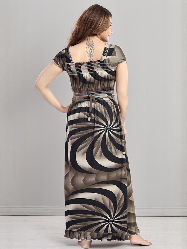 Be You Sarina Satin Spiral Printed Maxi Nightdress