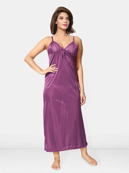 Be You Solid Satin 2 pieces Nighty with Robe