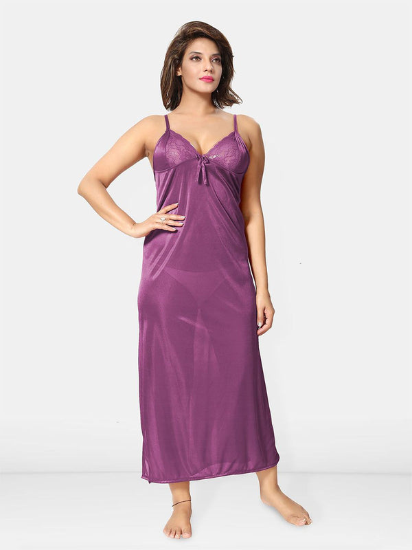 Be You Solid Satin 2 pieces Nighty with Robe