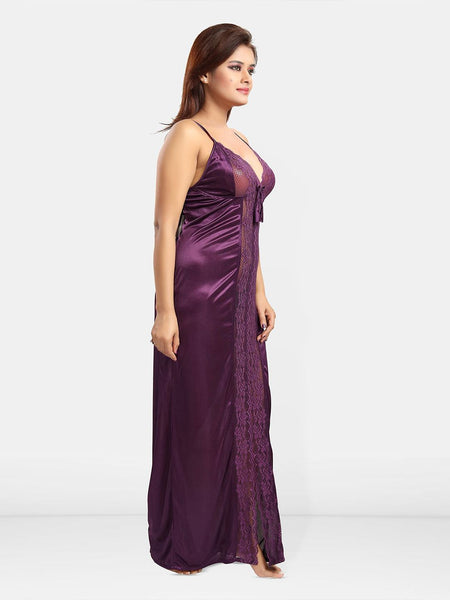 Be You Women Shoulder Strap Self Design Maxi Nightdress