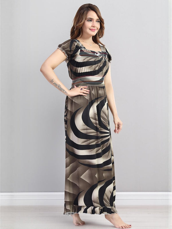 Be You Sarina Satin Spiral Printed Maxi Nightdress