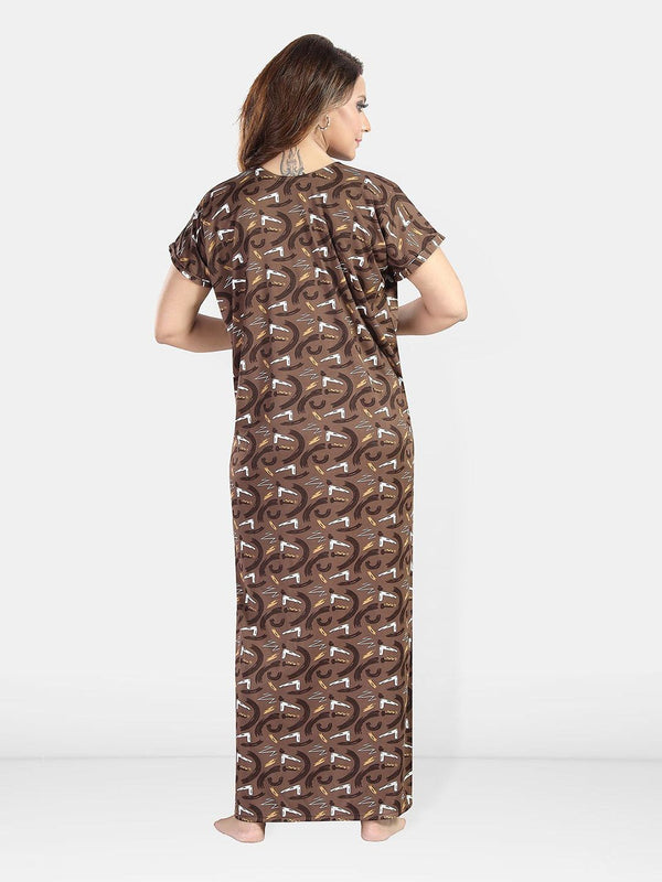 Be You Geometric Printed V-Neck Maxi Regular Nightdress