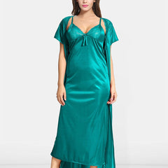 Be You Solid Satin Maxi Nightdress With Robe