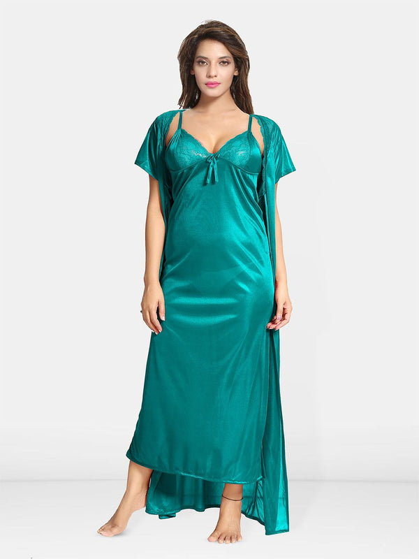 Be You Solid Satin Maxi Nightdress With Robe