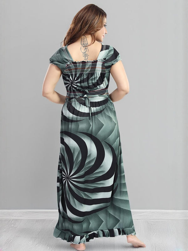 Be You Sarina Satin Spiral Printed Maxi Nightdress