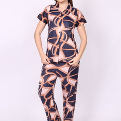 Be You Women Satin Geomatric Print Printed Night suit