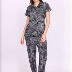 Be You Women Sarina Satin Abstract Print Top & Pyjama Night Suit
