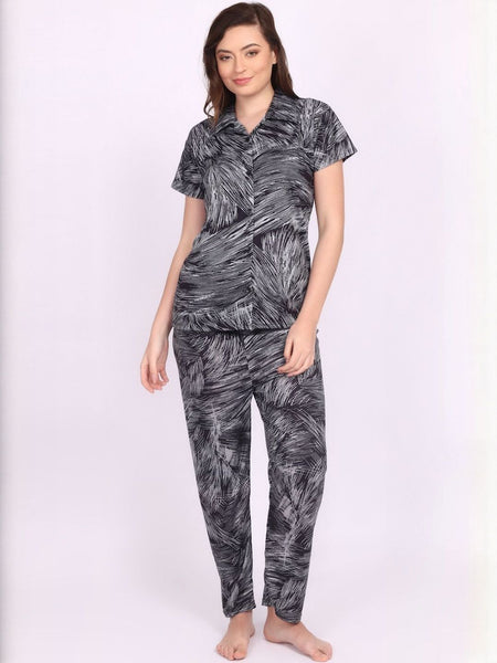 Be You Women Sarina Satin Abstract Print Top & Pyjama Night Suit