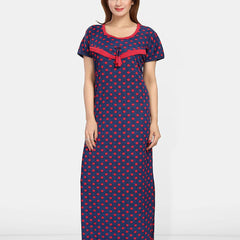 Be You Satin Polka Dots Printed Maxi Nightdress
