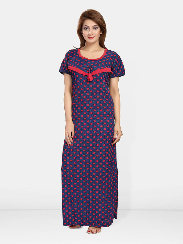 Be You Satin Polka Dots Printed Maxi Nightdress