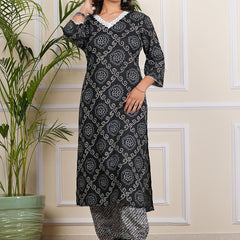 Be You Bandhani Printed V-Neck Straight Kurta With Salwar