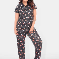 Be You Women Satin Printed Shirt & Pyjamas Night suit