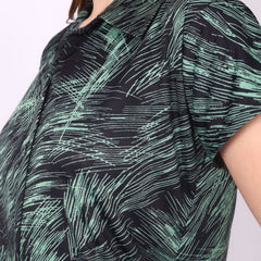 Be You Women Green Satin Shirt Collar Short Sleeves Causal Night Suit