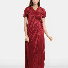 Be You Women Satin Maxi Wrap Nightdress With Robe